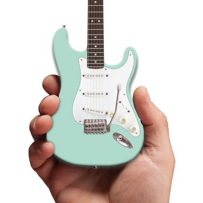 Seafoam Green Fender Strat Mini Guitar with Axe Heaven Case and Stand