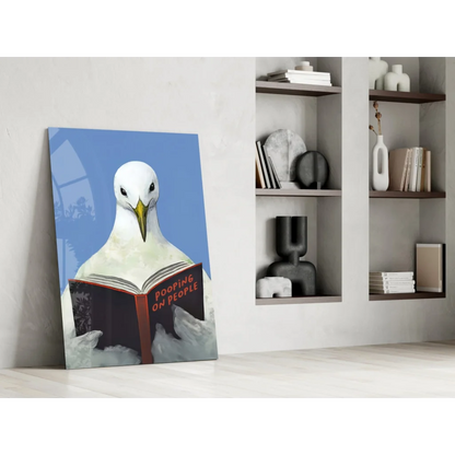 White seagull reading book wall art print