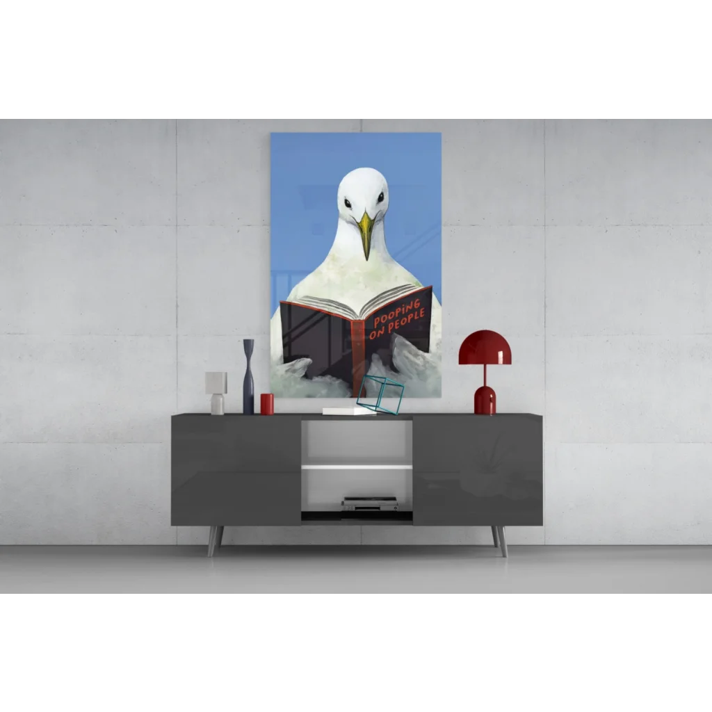 White seagull reading book wall art print