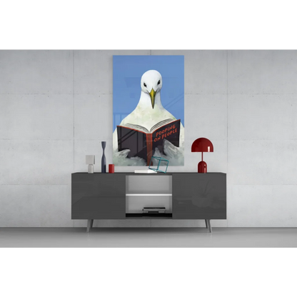White seagull reading book wall art print