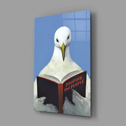Seagull reading Pooping on People book in snowy wall art print