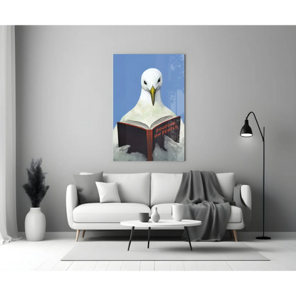 White seagull reading book wall art print
