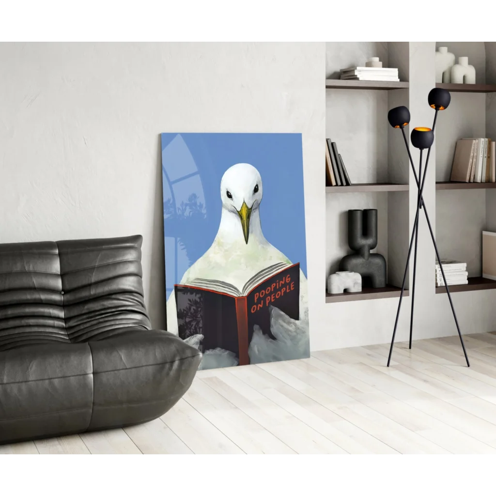 White seagull reading book wall art print canvas
