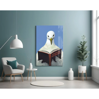 White seagull reading book wall art print