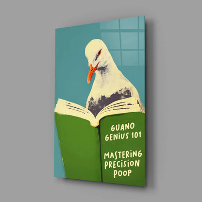 Pigeon Reading Guano Genius Wall Art Print | Glass Wall Art Print | vintageantiquesgifts.com