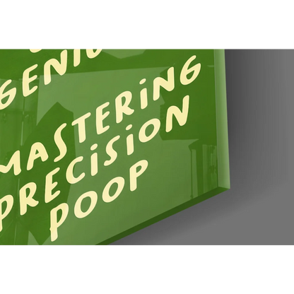 Green Pigeon Reading Guano Genius wall art print with precision poop sign