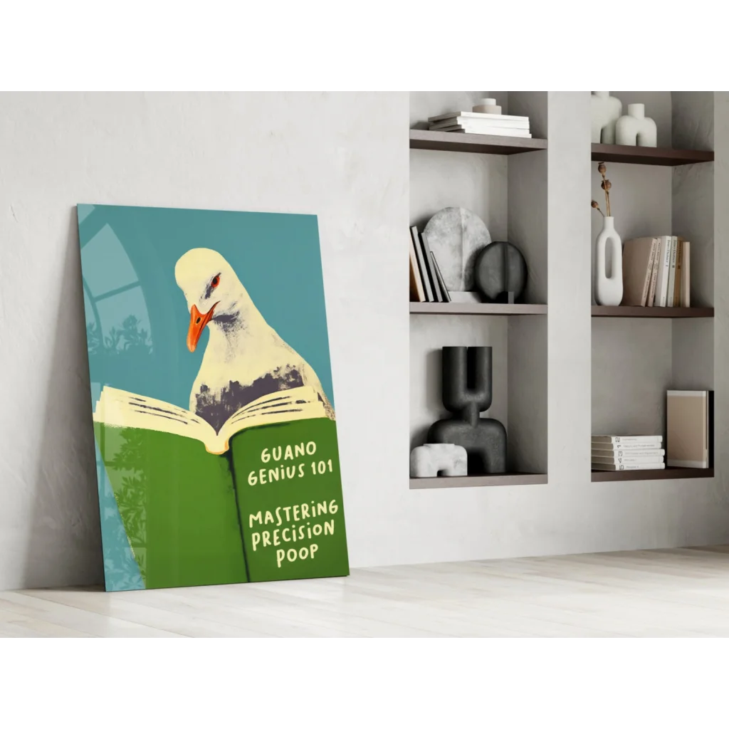 Teal green pigeon reading guano genius wall art print