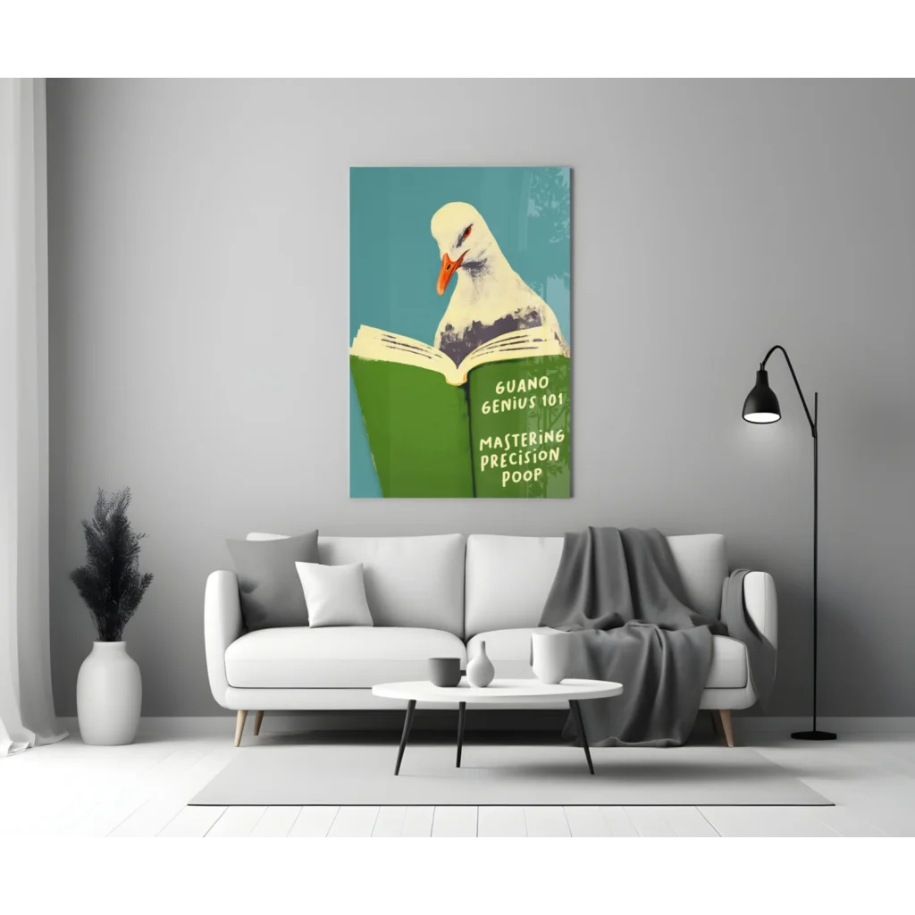 Pigeon Reading Guano Genius Wall Art Print | Modern Wall Art Decor | vintageantiquesgifts.com