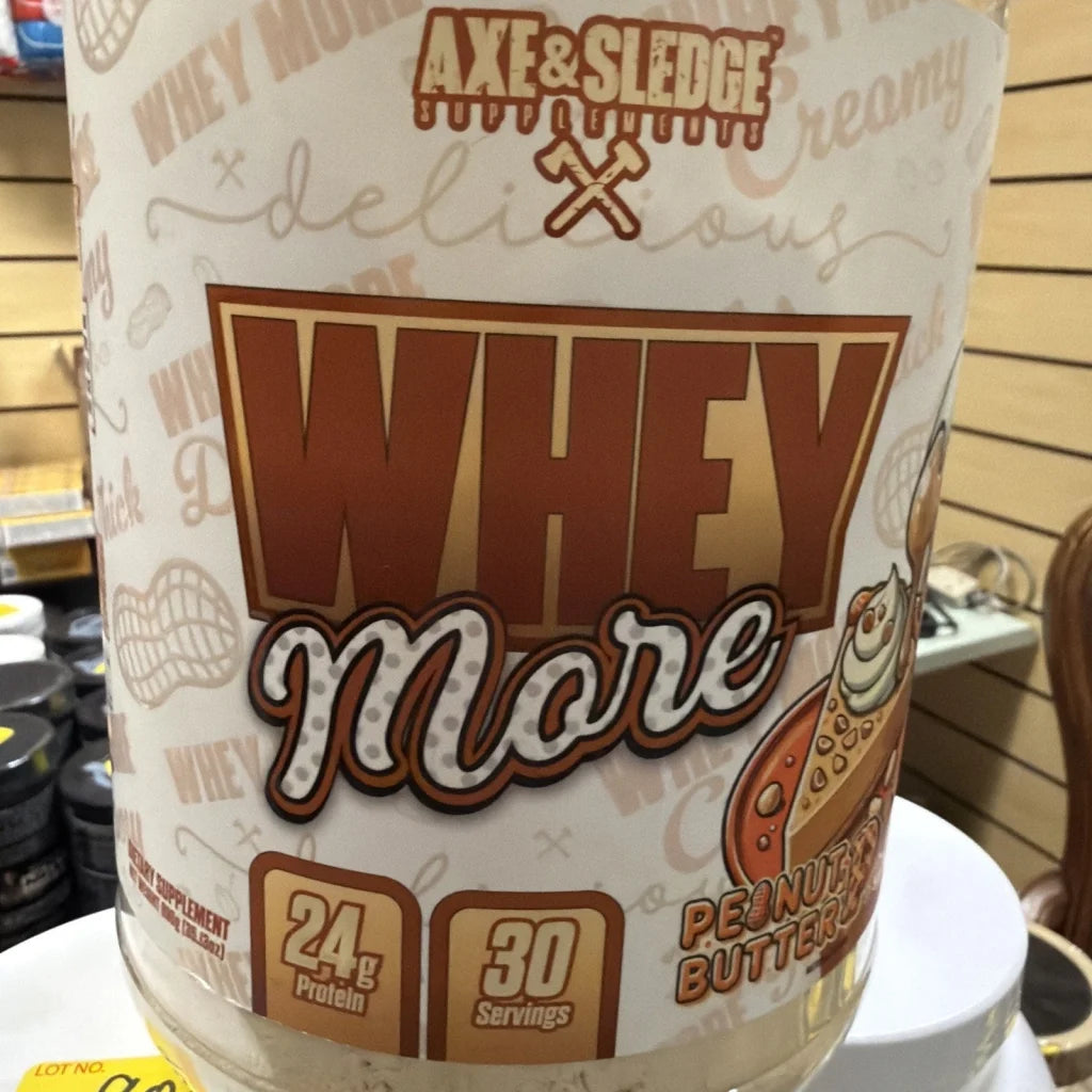 Sealed Axe & Sledge Whey More peanut butter pie protein powder, 35.13 oz