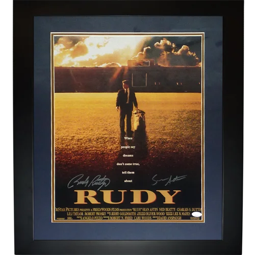 Sean Astin signed deluxe framed Rudy movie poster, 16x20 authenticated