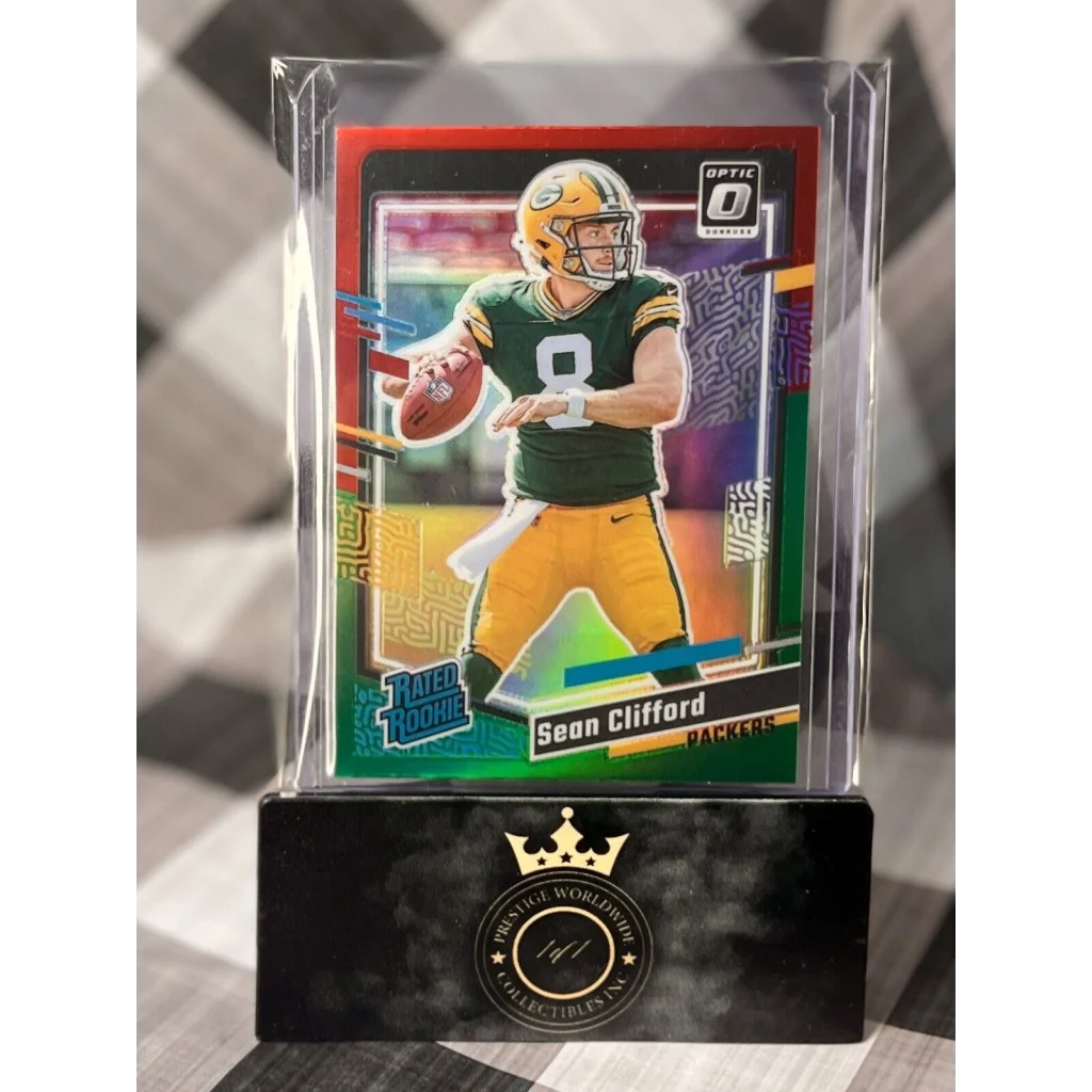 Sean Clifford Green Bay Packers card in protective case from Prestige Worldwide collectibles