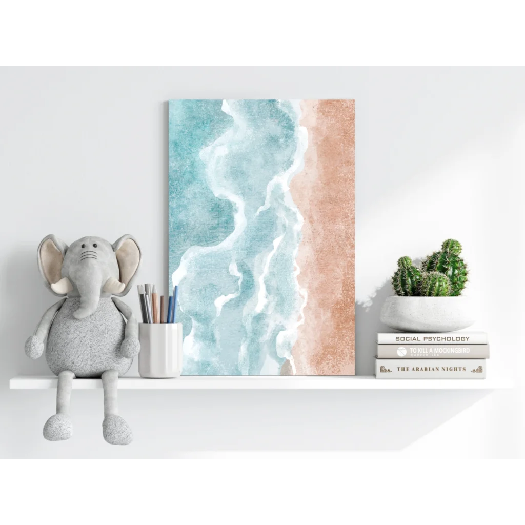 Teal ocean waves insigne aluminum print on beach canvas