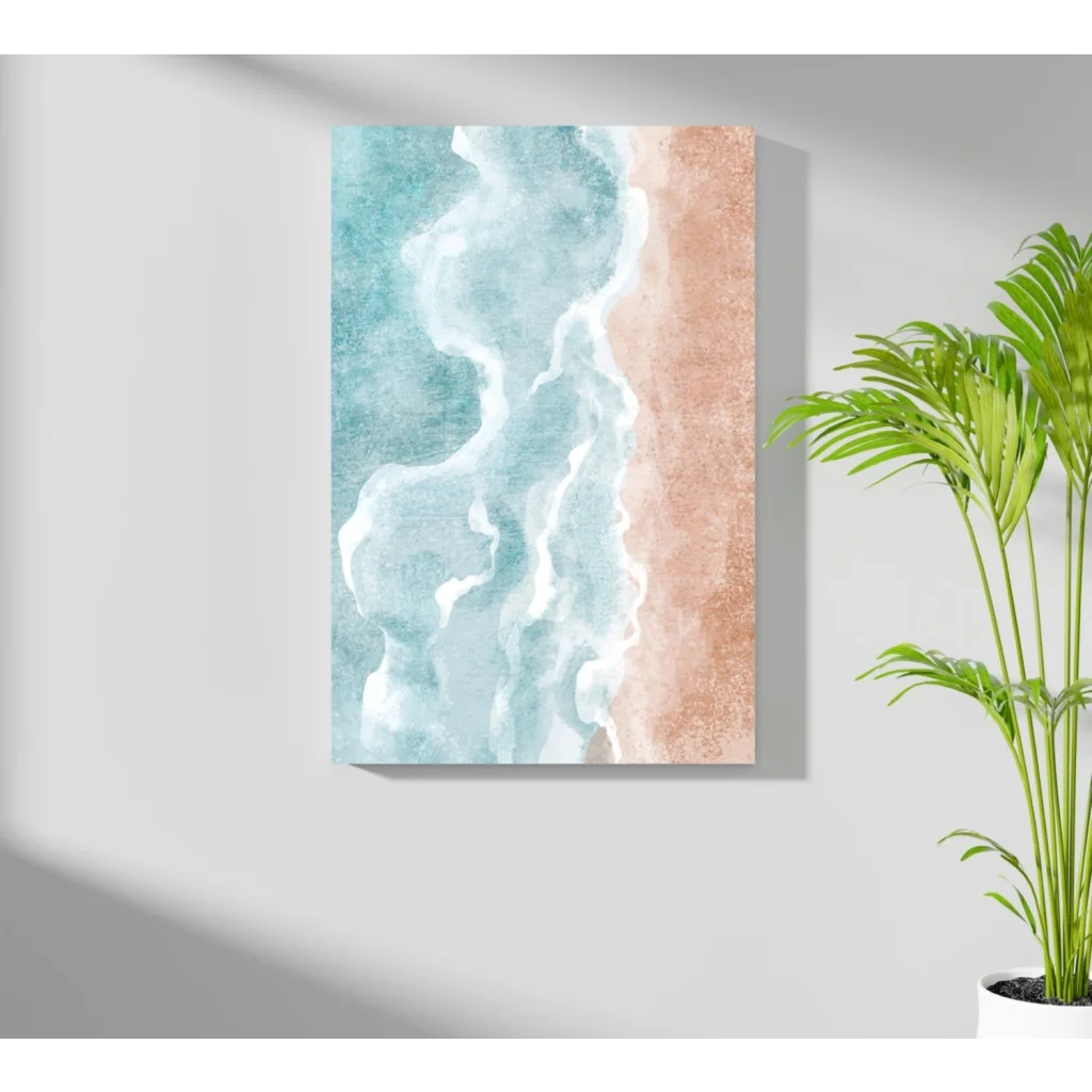Teal ocean waves watercolor on insigne aluminum print for beach decor