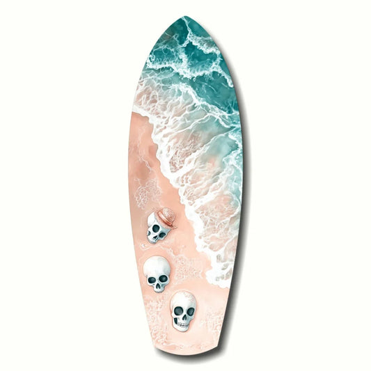 Skull Beach Surfboard Tempered Glass Art for Your Wall | Insigneart USA | vintageantiquesgifts.com