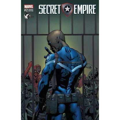Secret Empire comic cover by Mike Perkins showing a muscular hero in blue gear at Unknown Comics Exclusive