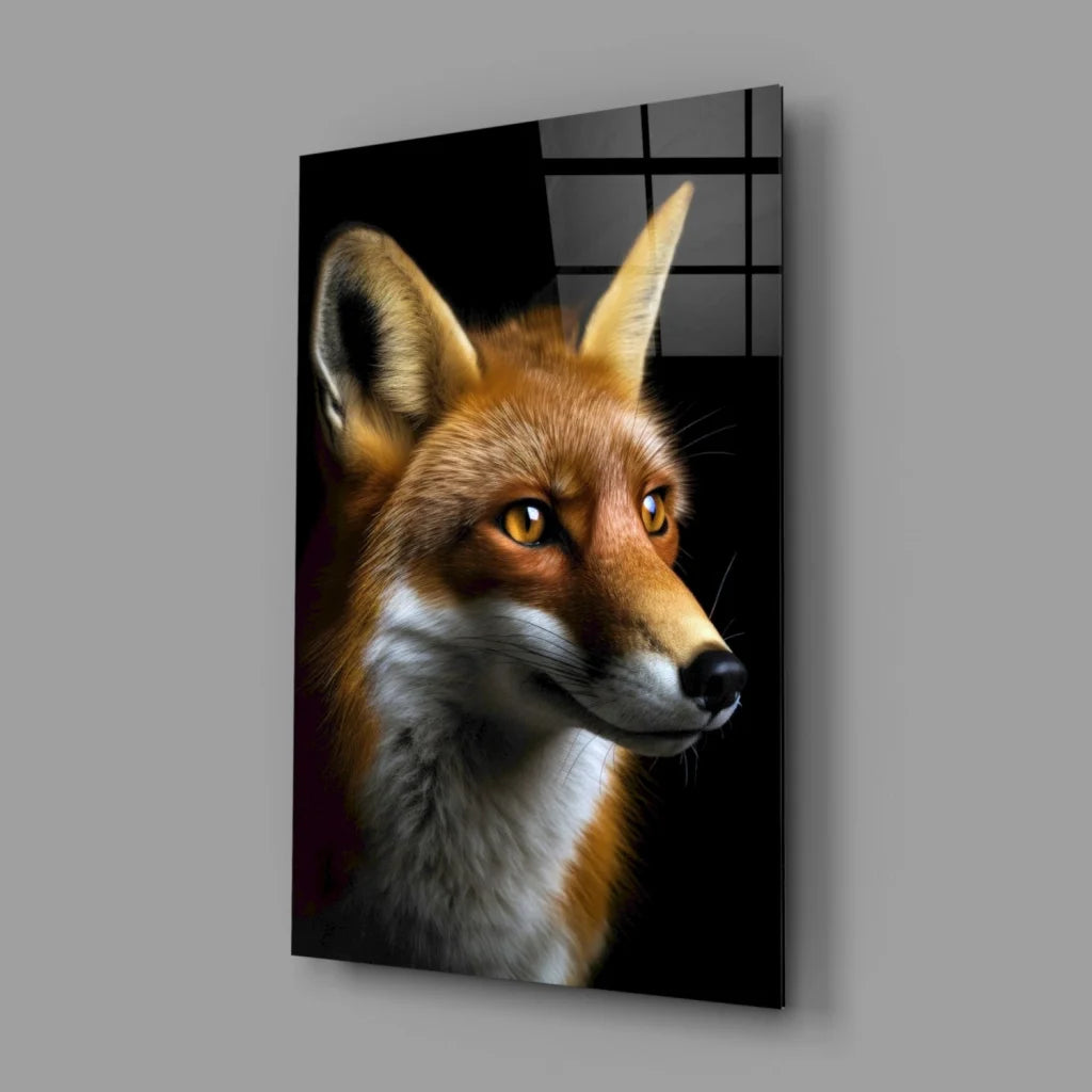 Stunning Red Fox Canvas Wall Art With Piercing Amber Eyes | Glass Wall Art Print | vintageantiquesgifts.com