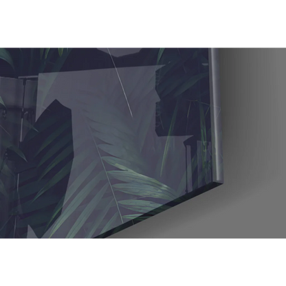 Tropical leaf glass wall art in silver frame with happiness quote