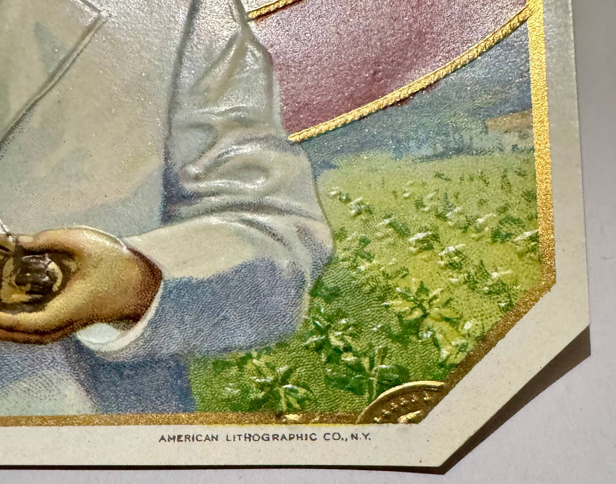 Lower corner of the Selector label with the printer's line AMERICAN LITHOGRAPHIC CO., N.Y. below the embossed tobacco field