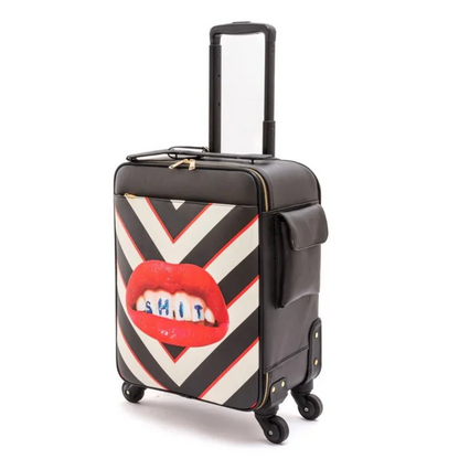 Black and white chevron trolley shit suitcase with red lips design for seletti toiletpaper travel