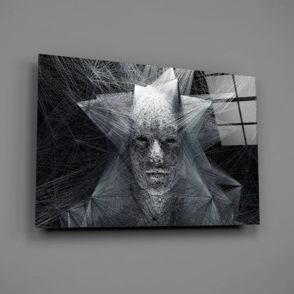 Black-and-white geometric star face abstract canvas wall art
