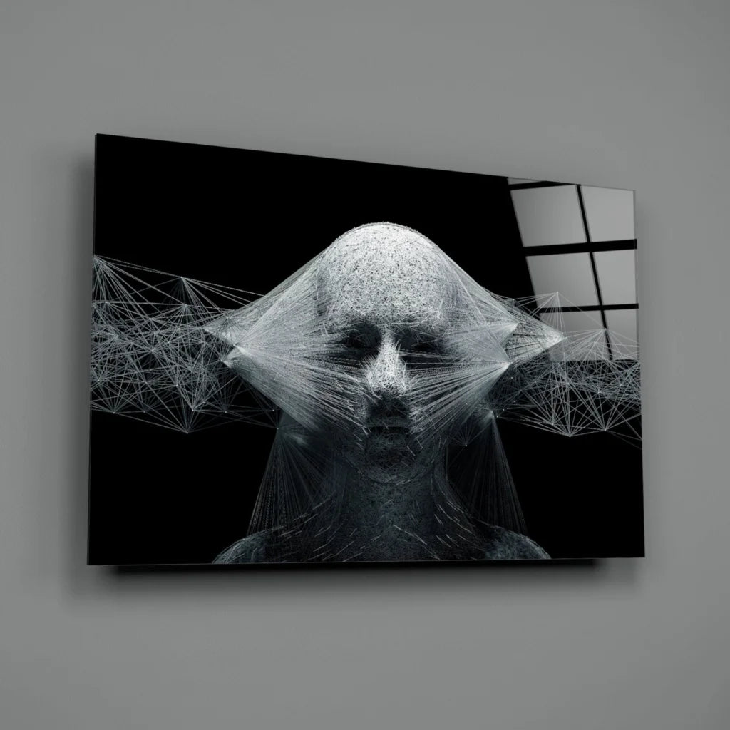 Black and white geometric wireframe face canvas wall art print