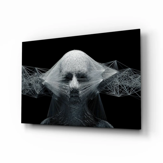 Black and white geometric wireframe face wall art canvas print