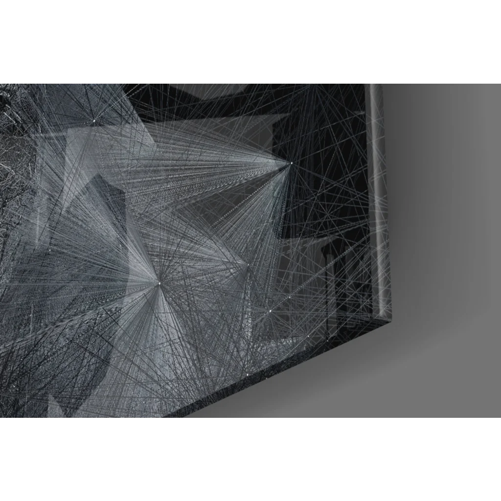 Abstract silver wire geometric star wall art on dark canvas