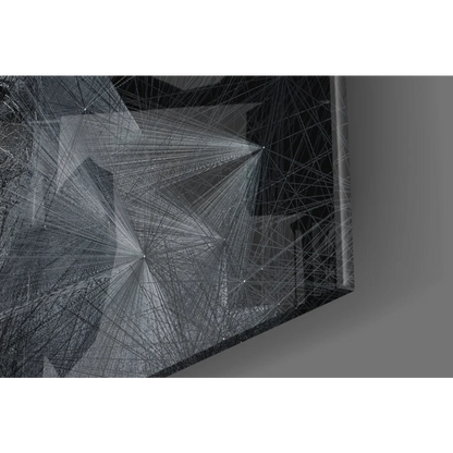 Abstract silver wire geometric star wall art on dark canvas