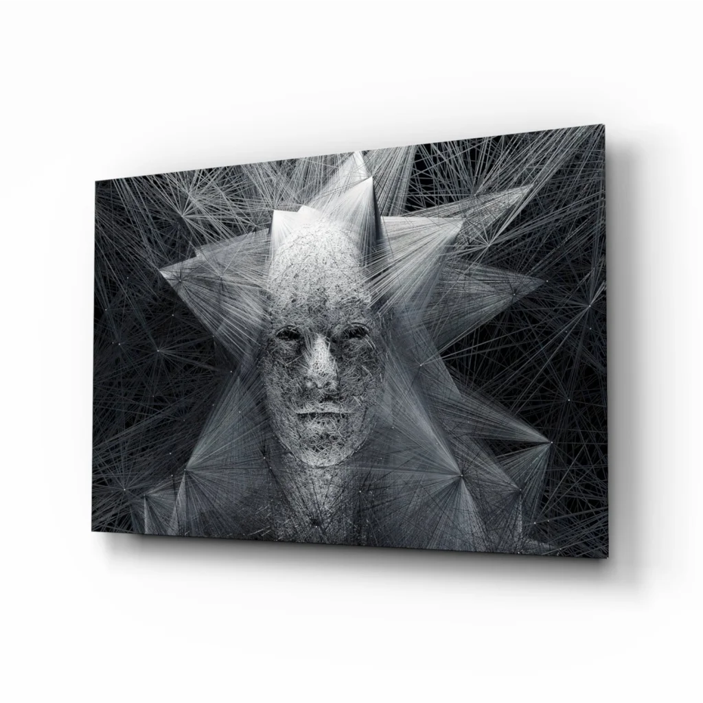Black-and-white geometric star face abstract canvas wall art