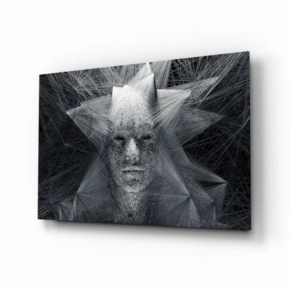 Black-and-white geometric star face abstract canvas wall art