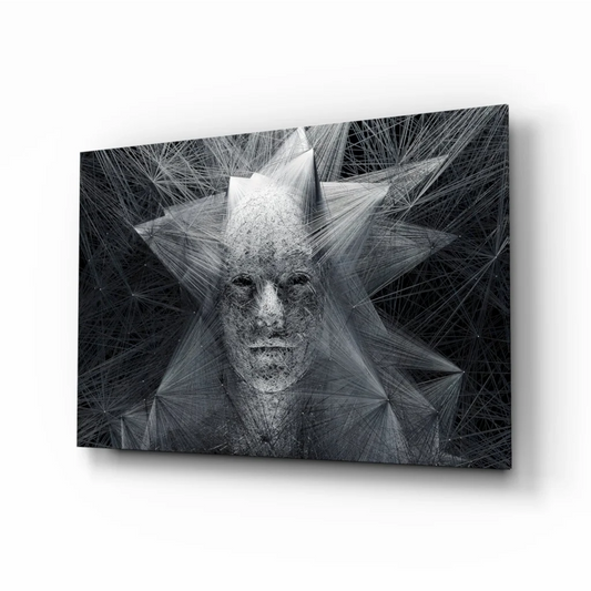 Black-and-white geometric star face abstract canvas wall art