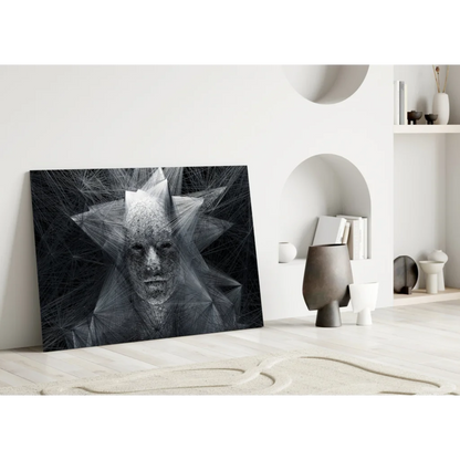Black and white geometric star face abstract canvas wall art