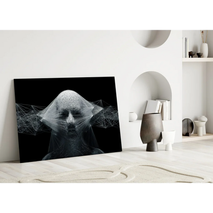 Black geometric wireframe face canvas wall art print