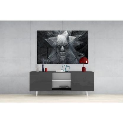 Striking black-and-white geometric star face abstract wall art canvas