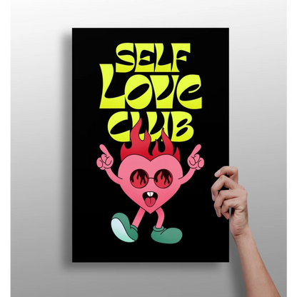 Vibrant Self Love Club flaming heart on insigne aluminum prints