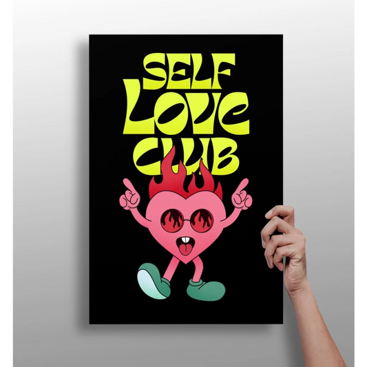 Vibrant Self Love Club flaming heart on insigne aluminum prints