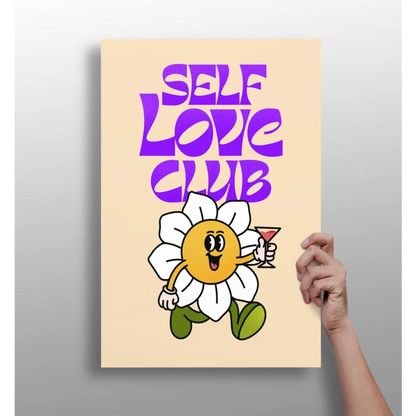 Cheerful daisy with martini on Self Love Club insigne aluminum prints