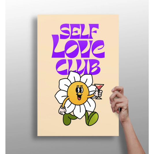 Cheerful daisy with martini on Self Love Club insigne aluminum prints