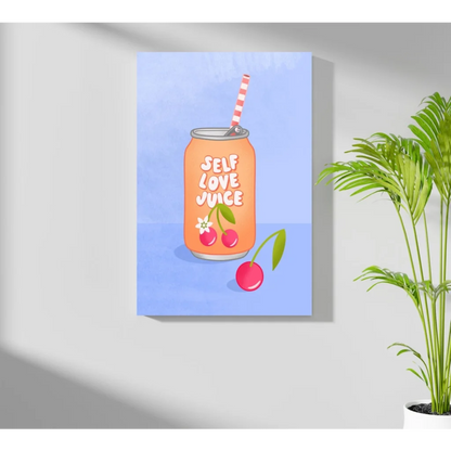 Orange Self Love Juice can on Insigne Aluminum Print with cherry and straw