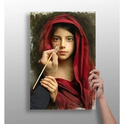 Red hooded artist girl insigne aluminum print of girl in cloak