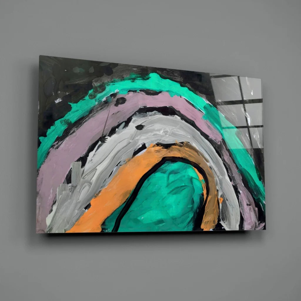 Bold Arc Abstract Canvas Wall Art in Teal Orange and Purple | Glass Wall Art Print | vintageantiquesgifts.com