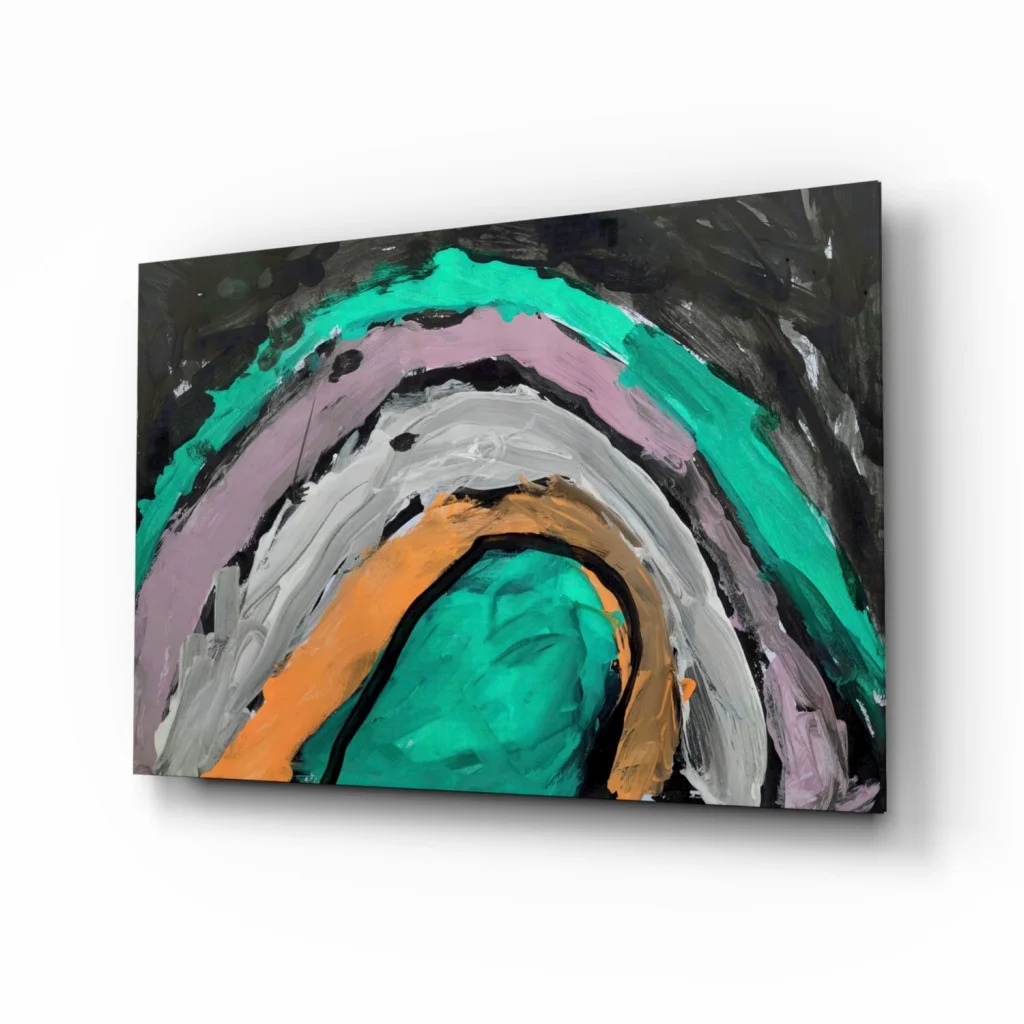 Bold Arc Abstract Canvas Wall Art in Teal Orange and Purple | Insigneart USA | vintageantiquesgifts.com