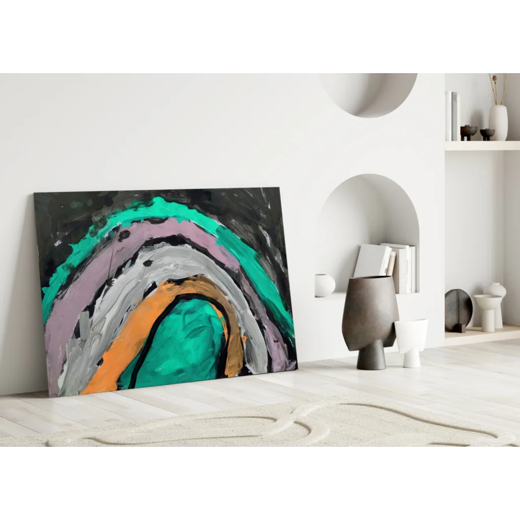 Bold Arc Abstract Canvas Wall Art in Teal Orange and Purple | Modern Wall Art Decor | vintageantiquesgifts.com