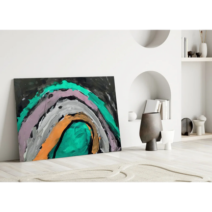 Bold Arc Abstract Canvas Wall Art in Teal Orange and Purple | Modern Wall Art Decor | vintageantiquesgifts.com