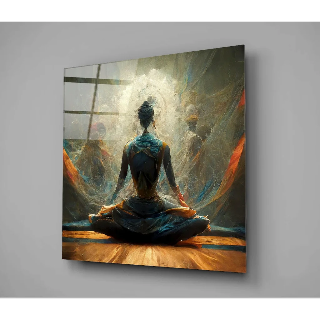 Serene woman in lotus pose meditating on canvas wall art