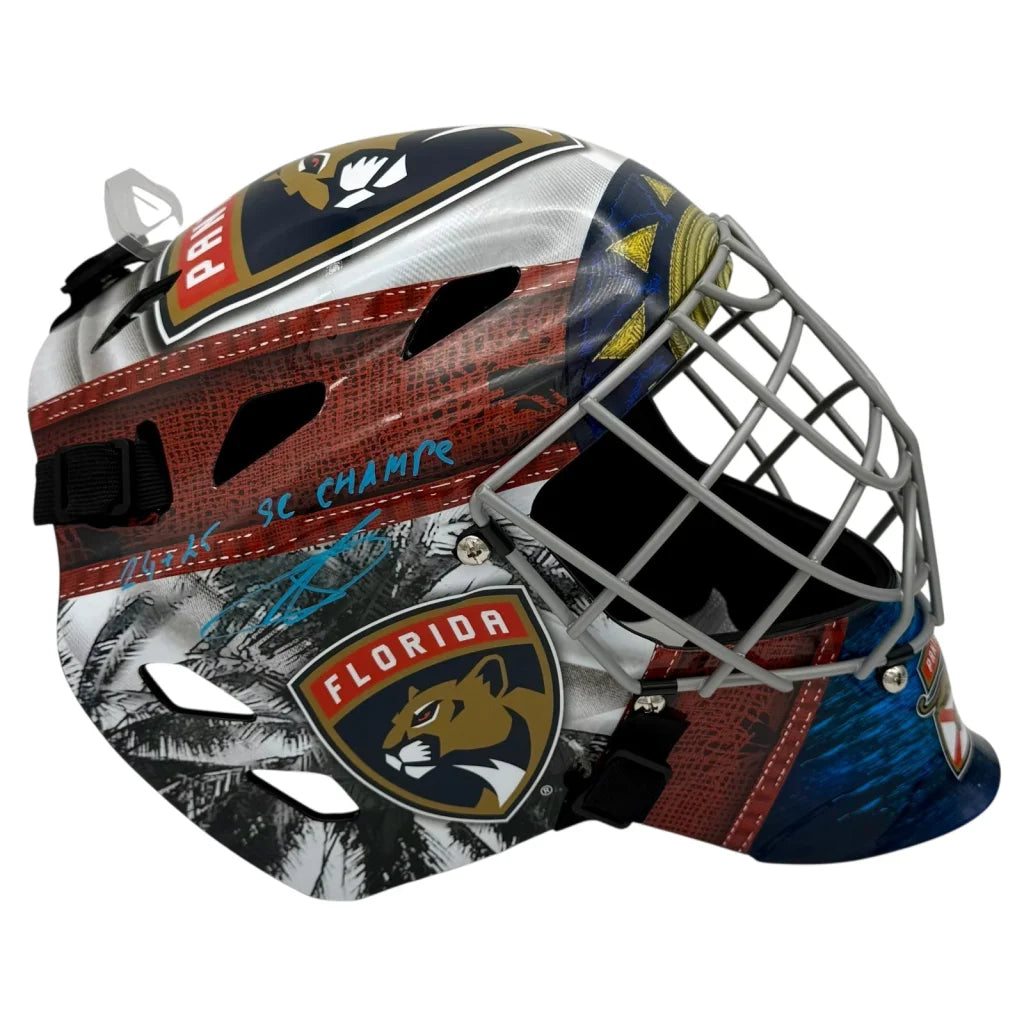 Autographed Florida Panthers Sergei Bobrovsky goalie mask with 24-25 SC Champs