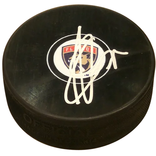 Sergei Bobrovsky autographed Florida Panthers hockey puck with white signature