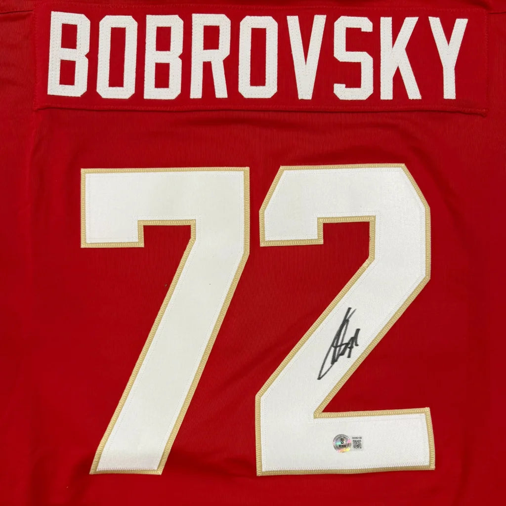 Sergei Bobrovsky autographed Florida Panthers custom hockey jersey, red with name and number 72