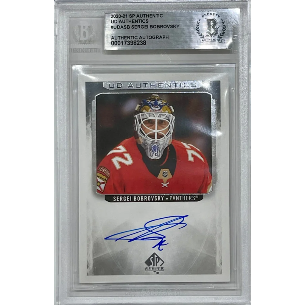 Sergei Bobrovsky signed deck SP Authentic UD card, Beckett certified