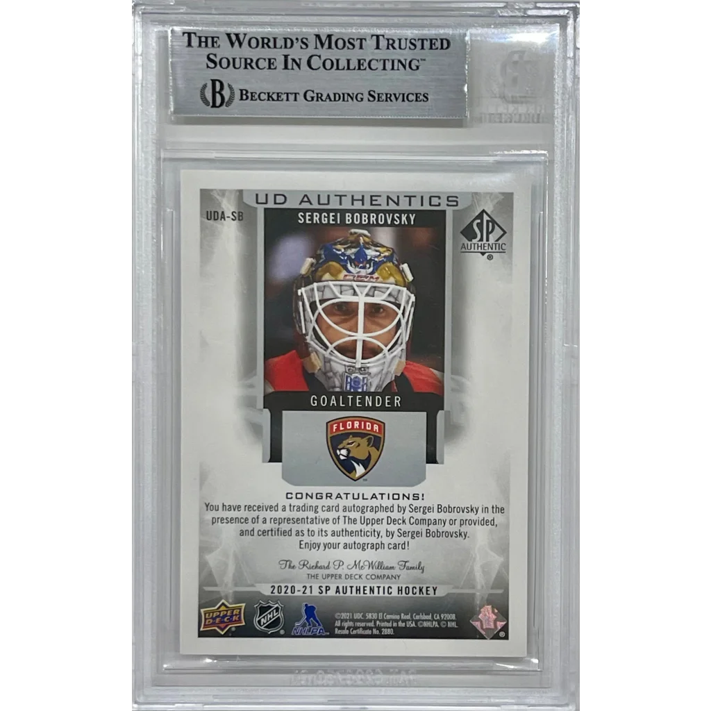 Sergei Bobrovsky signed Deck SP Authentic UD card Beckett certified